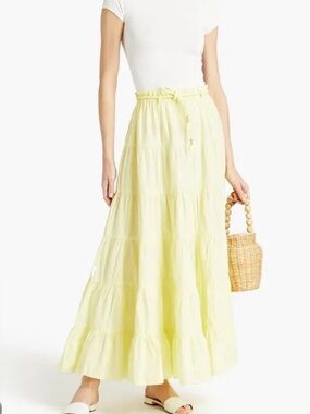 Antik Batik Light Yellow Tiered Maxi Skirt - Casual Flowy Summer Skirt